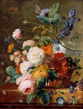  Huysum Oil Painting - morning glory flores butterlies Jan van Huysum